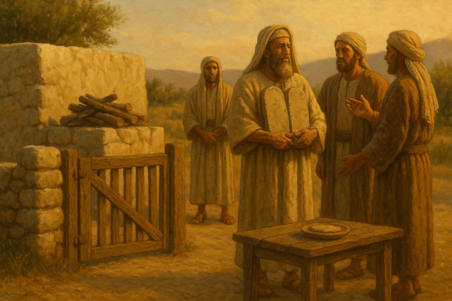 Mosaic Law Showing Biblical Stone Altar,