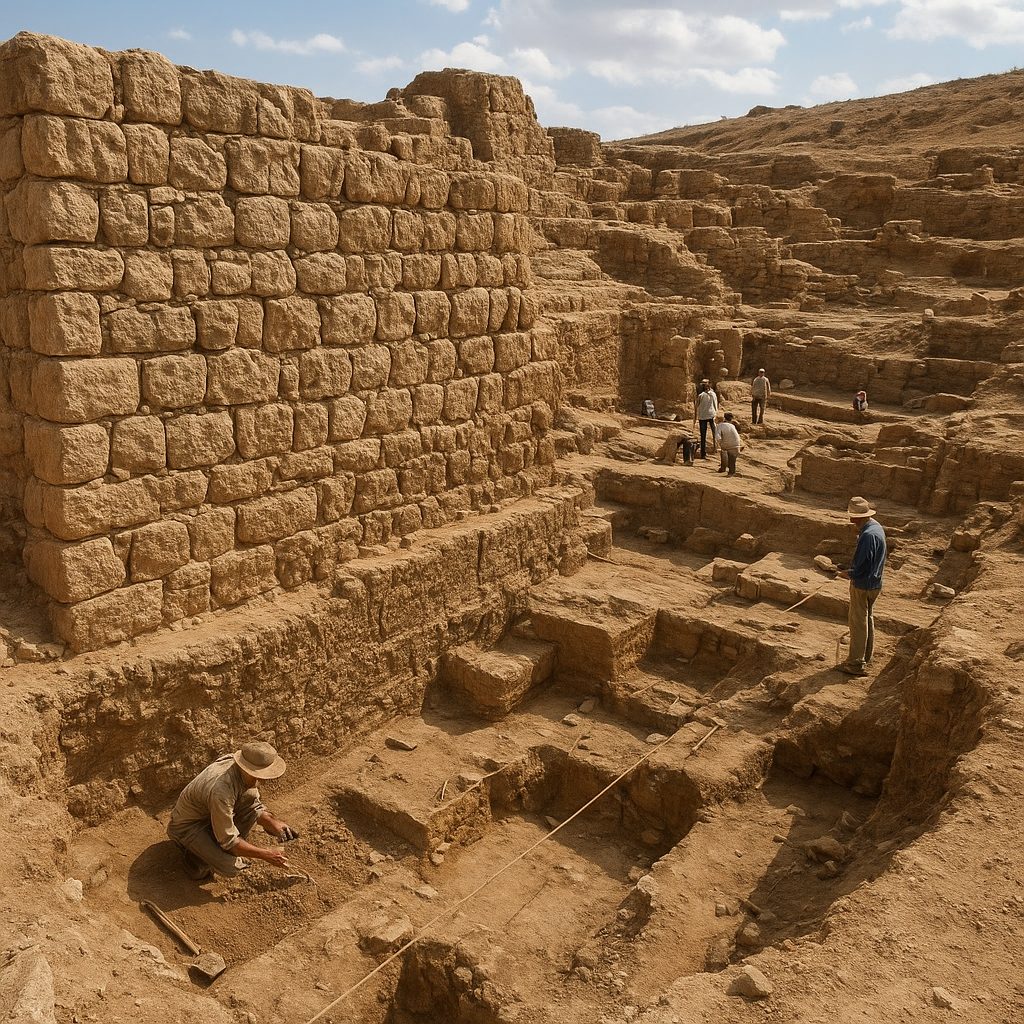 Archaeological excavation of ancient Jericho city walls